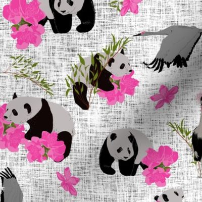 Panda chinoiserie - Pink on Grey LARGE