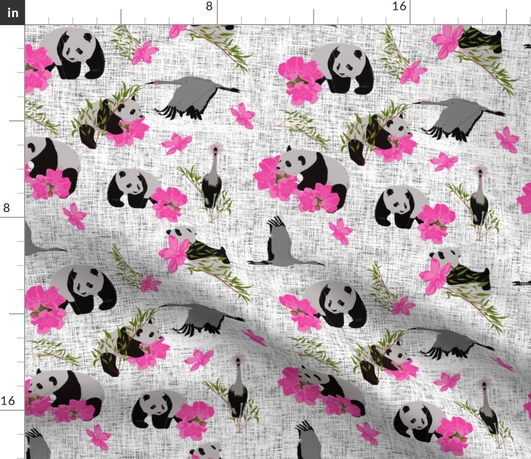 Panda chinoiserie - Pink on Grey LARGE