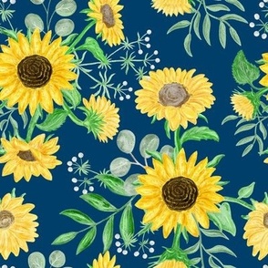 yellow sunflowers on navy blue