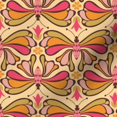 Geometric Gaia - Bold Butterflies - Boho 70s - Pink + Brown + Neutral Tan