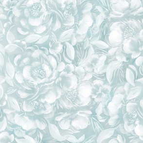 White watercolor wedding peonies on teal background