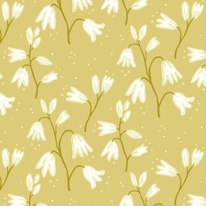 Dreamy Bluebell Flower Meadow - Cream on Muted Gold Yellow || Hand Drawn Whimsical Spring Floral 
