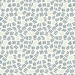 Simple Multicolored Crosshatch -  Prussian Blue and Pastel Green on Cream || Hand-drawn Geometric Lines - Small