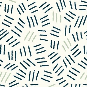 Simple Multicolored Crosshatch -  Prussian Blue and Pastel Green on Cream || Hand-drawn Geometric Lines - Large