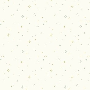 Stars and Sparkles - Pastel Green and Muted Gold Yellow on Cream || Magical Blender