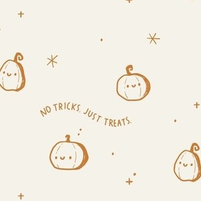 No Tricks Just Treats Pumpkins -Burnt Orange on Cream || Wavy Lines Halloween Design