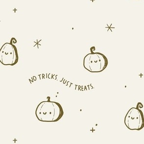 No Tricks Just Treats Pumpkins - Khaki Green on Cream || Wavy Lines Halloween Design