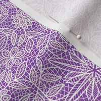 White Hexagon Floral Mock Lace on Purple Medium Scale