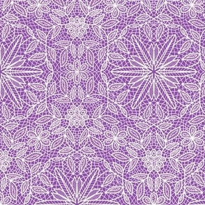 White Hexagon Floral Mock Lace on Purple Medium Scale