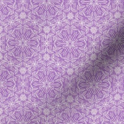  White Hexagon Floral Mock Lace on Purple Small Scale