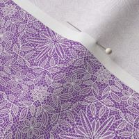  White Hexagon Floral Mock Lace on Purple Small Scale