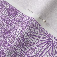  Purple Hexagon Floral Mock Lace on White Medium Scale