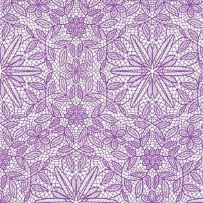  Purple Hexagon Floral Mock Lace on White Medium Scale
