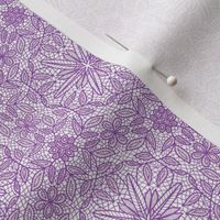 Purple Hexagon Floral Mock Lace on White Small Scale 