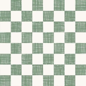Textured Checker | Medium | Green and Off-White Linen Look Muted Checkerboard | Textured Checker