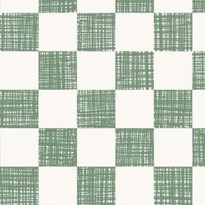 Textured Checker | Large | Green and Off-White Linen Look Muted Checkerboard | Textured Checker