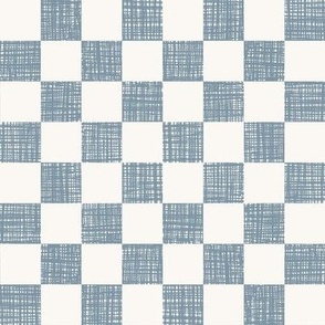 Woven Blue Textured Checker | Medium | Off-White Linen Look Checkerboard | Textured Checker