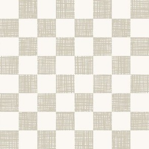 Cream and Oatmeal Checker | Medium | Off-White and Tan Linen Look Checkerboard | Textured Checker