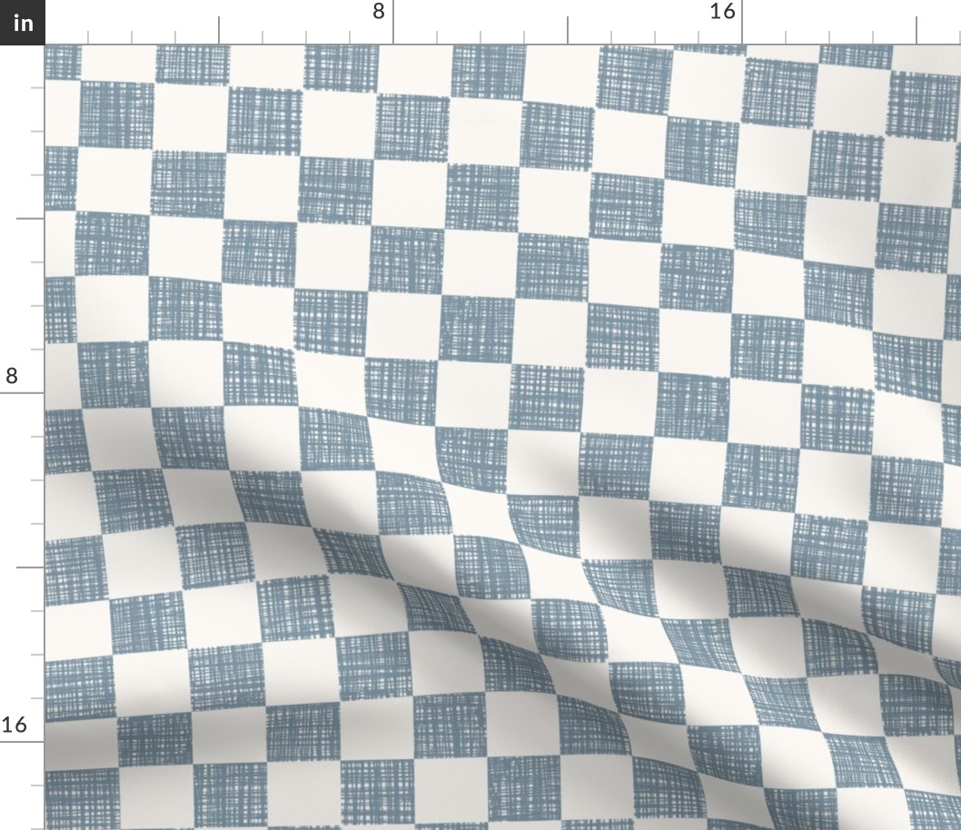 Woven Blue Textured Checker | Large | Off-White Linen Look Checkerboard | Textured Checker