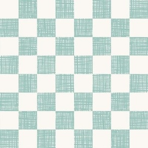 Teal and Cream Checker | Medium | Blue Green Woven Checkerboard | Textured Checker