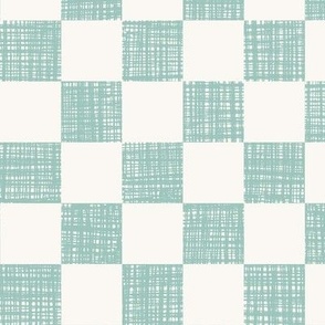 Teal and Cream Checker | Large | Blue Green Woven Checkerboard | Textured Checker