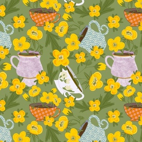 Buttercups and Teacups tossed maximalist