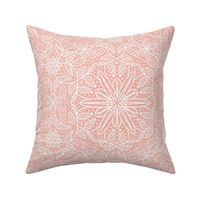 White Hexagon Floral Mock Lace on Coral Pink