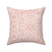 Coral Pink Hexagon Floral Mock Lace on White