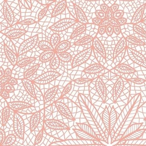 Coral Pink Hexagon Floral Mock Lace on White