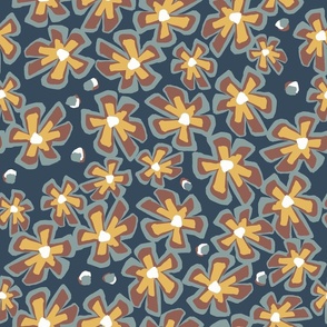 [Medium] Retro Drawing Flowers Carpet - Blue Yellow Sage