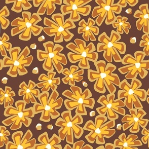 [Medium] Retro Flowers Drawing Carpet - Mustard Yellow