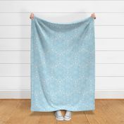 White Hexagon Floral Mock Lace on Baby Blue