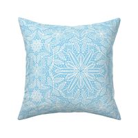 White Hexagon Floral Mock Lace on Baby Blue