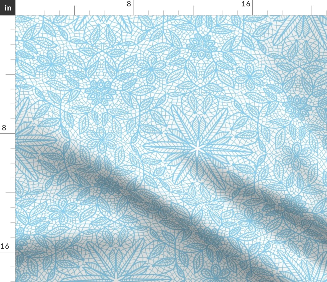 Baby Blue Hexagon Floral Mock Lace on White