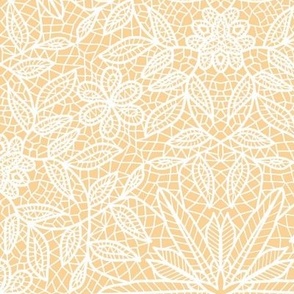 White Hexagon Floral Mock Lace on Pale Tangerine