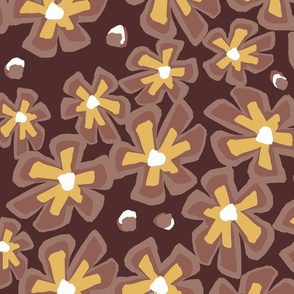 [Large] Retro Flowers Drawing Carpet - Brown Chocolate