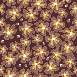 [Medium] Retro Flowers Drawing Carpet - Brown Chocolate