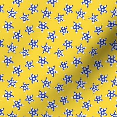happy dotted stars - blue on yellow