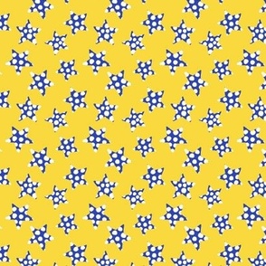 happy dotted stars - blue on yellow