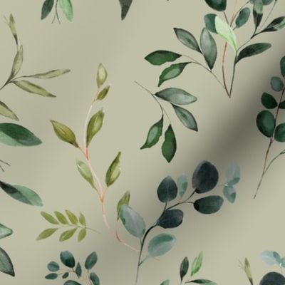 Watercolor Leaves in Olive