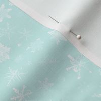 photographic snowflakes on pale ice blue