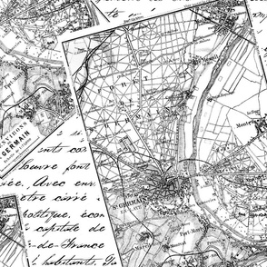 Black And White Paris France Typography, Map And Handwriting Design