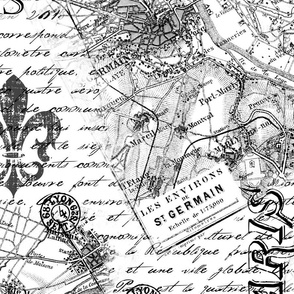 Black And White Paris France Typography, Map And Handwriting Design 
