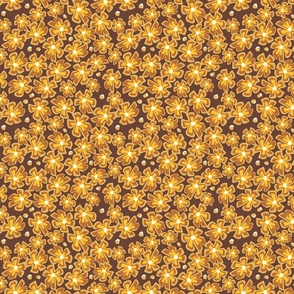 [Small] Retro Flowers Drawing Carpet - Mustard Yellow