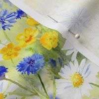 Watercolour Wildflower Meadow Daisies Cornflowers Buttercups small scale 6 inch