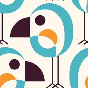 2796 E Large - geometric retro birds