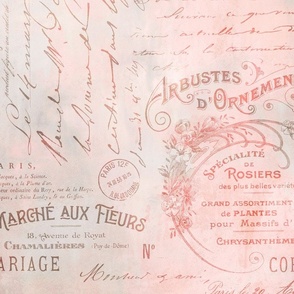 French Romance Subtle Script And Ephemera Background In Pastel Colors