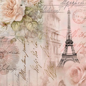 French Romance Vintage Paris Ephemera, Flowers And Script Design