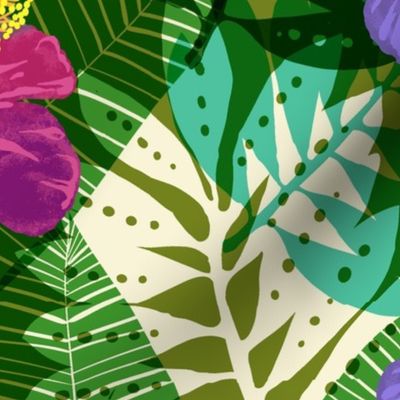 Kauai Jungle Hawaiian Hibiscus and Palm Print