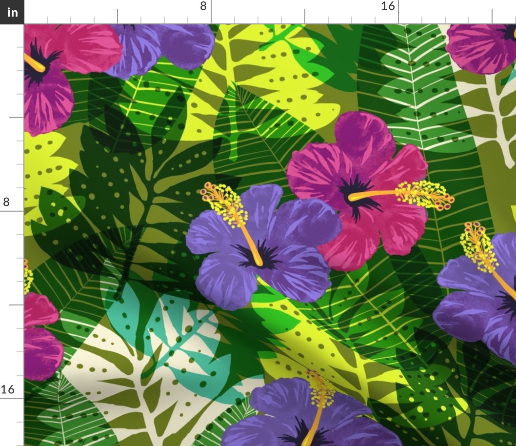 Kauai Jungle Hawaiian Hibiscus and Palm Print